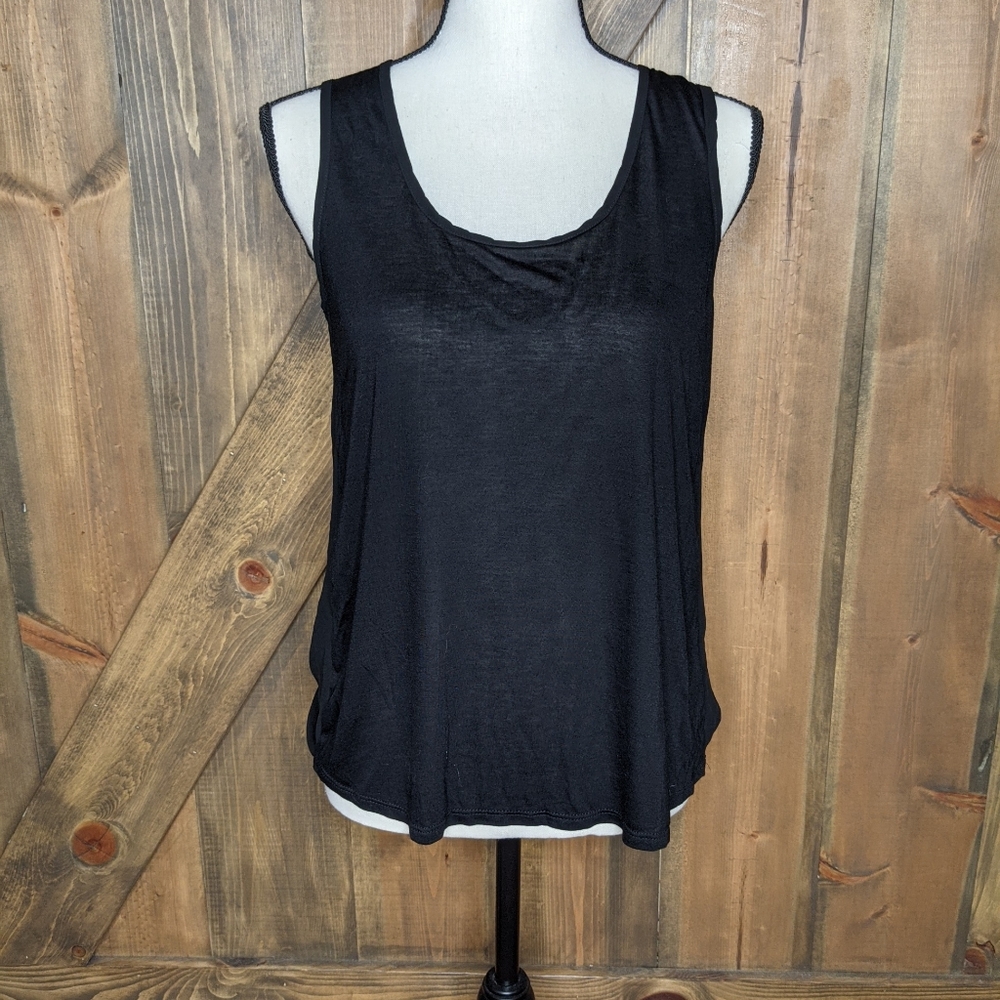 NWT Active Black Sheer Back Slit Open Back Sleeveless Athletic Tank Sz S
